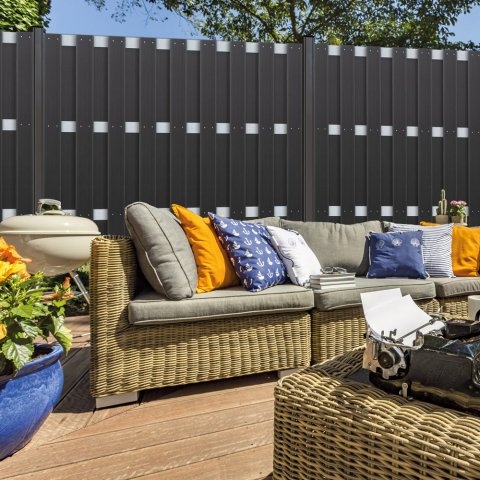 Elephant Basic Sichtschutz WPC, Anthrazit-Alu 90x180cm schr�g