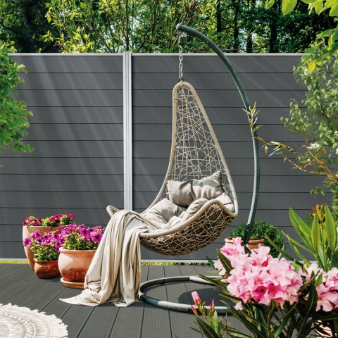 Elephant Steckzaun Fusion 200 WPC steingrau, Leiste silber 180x188cm